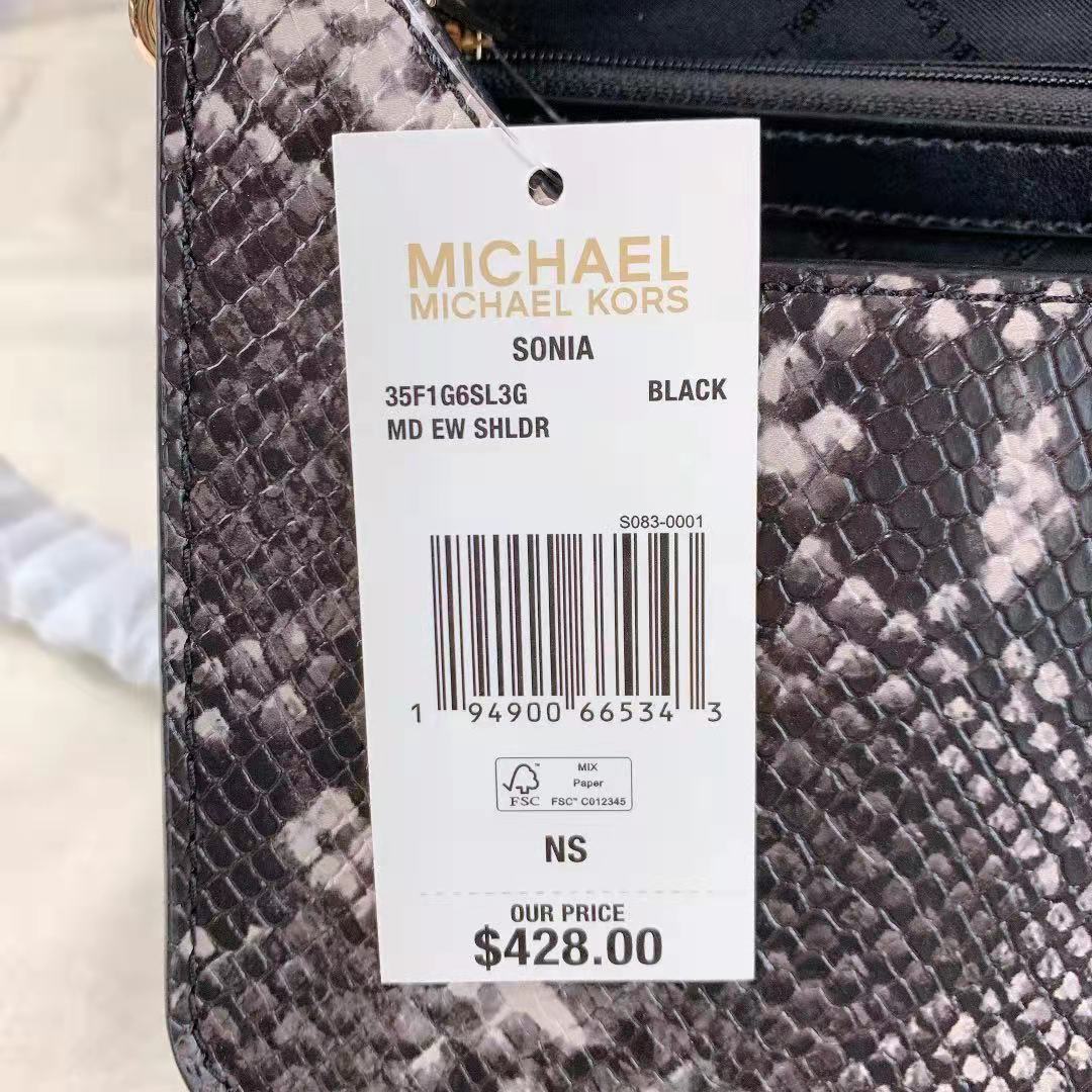 MICHAEL KORS 35F1G6SL3G Sonia Medium Snake Embossed Faux Leather Shoulder Bag In Black MICHAEL KORS 35F1G6SL3G Sonia Medium Snake Embossed Faux Leather Shoulder Bag In Black